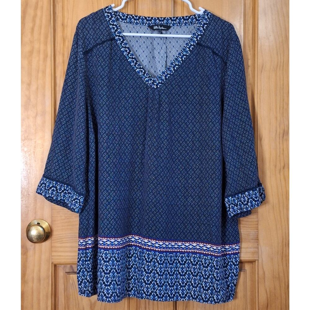 Ulla Popken Shirt Women's 20/22 Bohemian BohoStyle Lagenlook Hippie Aztec Trim